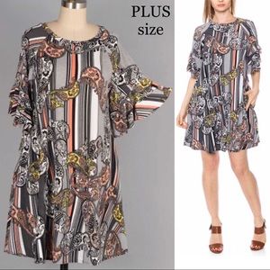 Plus Size Paisley Ruffle Sleeve Tunic Dress P4